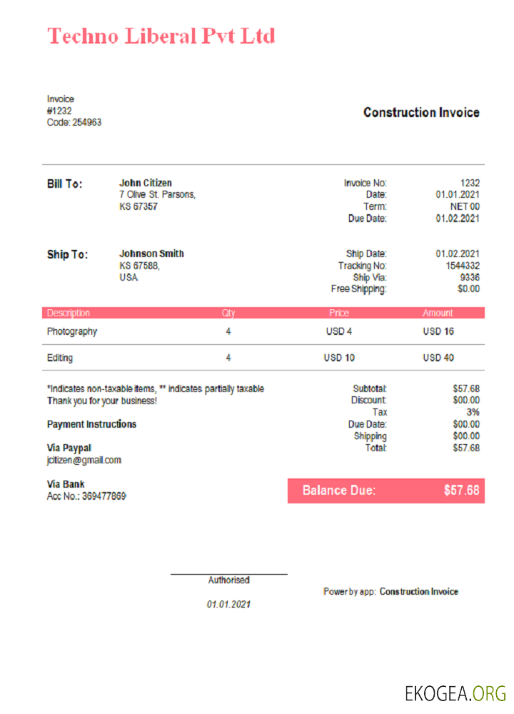 Facture USA Techno Liberal Pvt Ltd